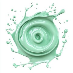 Fototapeta premium Bright mint chocolate splash forming an abstract spiral shape, glossy texture, isolated on a bright white background
