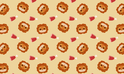 lion stuffed doll and meat illustration seamless pattern