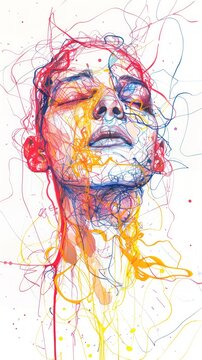 Human with Juvenile Myoclonic Epilepsy Condition Illustrated in Black Ink on White Background with One Line Abstract Drawing