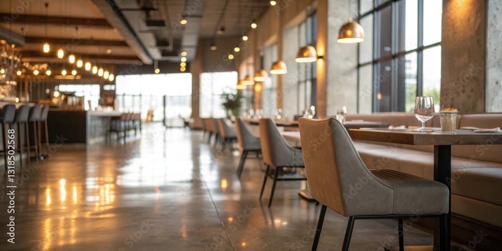 Aufkleber A Gleaming Tabletop and an Empty Chair Await Patrons in a Modern Restaurant