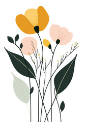 flower illustration, cartoons aquarell textil pattern minimal pai nting ornament botanical