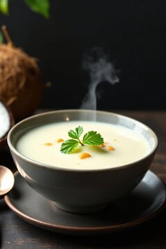 Creamy white broth with a splash of coconut milk, white, creamy, rich