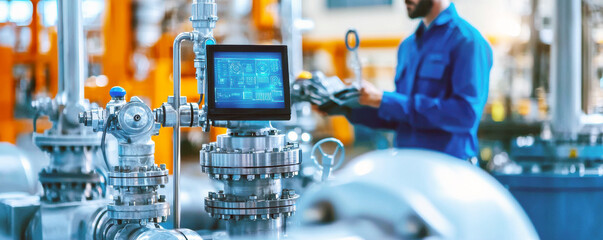 Engineer Monitoring Industrial Equipment with Advanced Technology Display