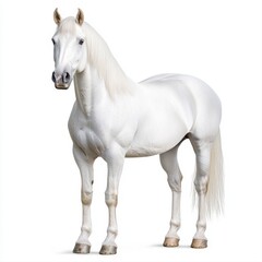 Obraz premium Majestic White Horse Studio Portrait Against White Background