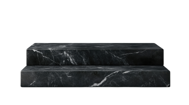 black marble step display stand with sleek isolated on white background