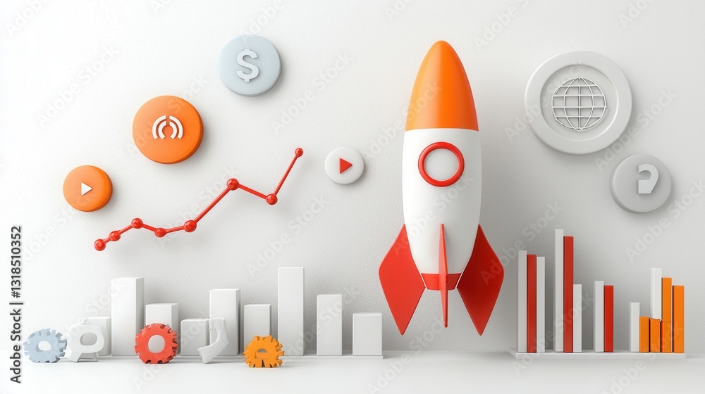 Poster a clean and modern visual representation of economic success featuring an array of vibrant infograph