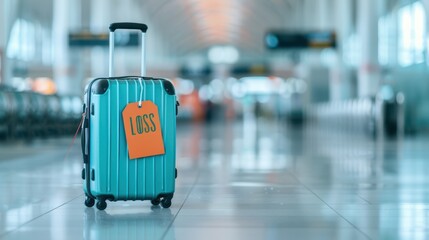 Colorful suitcase on gleaming airport floor, ready for travel adventures