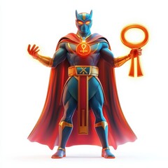 Obraz premium Ancient Egyptian-themed Superhero with glowing ankh, isolated on clear white background