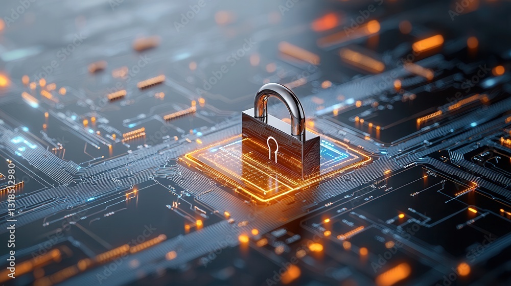 Poster cyber defense and encryption technology concept with futuristic dark glowing neon lights on circuit 