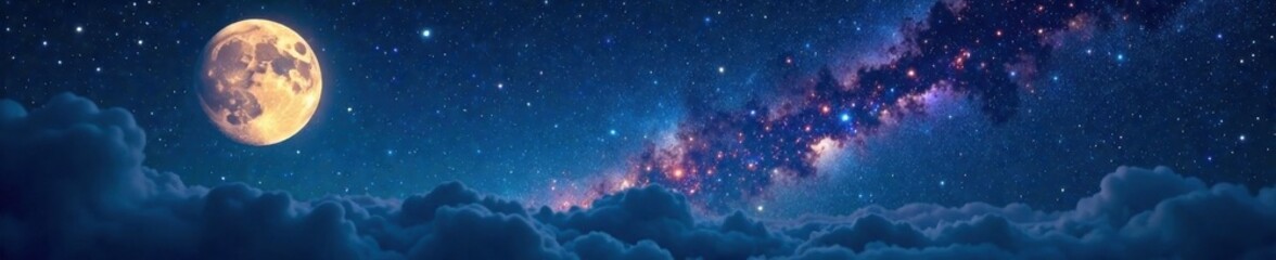 Fototapeta premium Moonless night sky filled with glittering stars and a sprinkle of cosmic dust, galaxy, nebula, shimmering