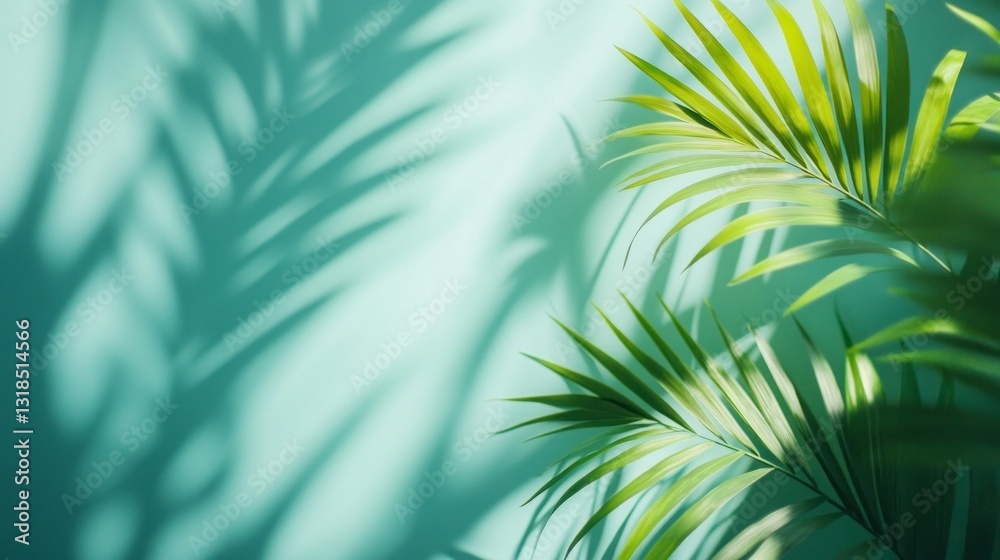 Aufkleber sunlight filters through vibrant palm leaves, creating a captivating play of light and shadow on a s
