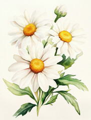 Fototapeta premium A soft watercolor illustration of a cluster of stylized daisy with a flat color design. simple and modern color palette relating to the fruit, with smooth and clean lines. 