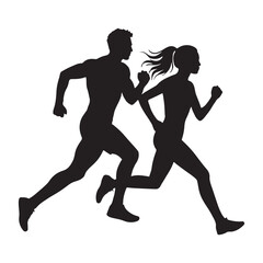 Running Silhouette Vector – Man and Woman Jogging Illustration