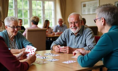 Seniors Playing Cards in a Care Home - Powered by Adobe
