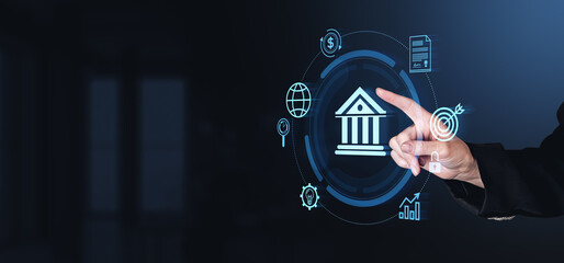 Digital banking technology concept with futuristic interface.
