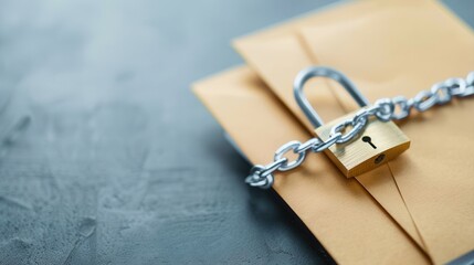 Locked padlock on brown envelope, symbolizing confidentiality and security
