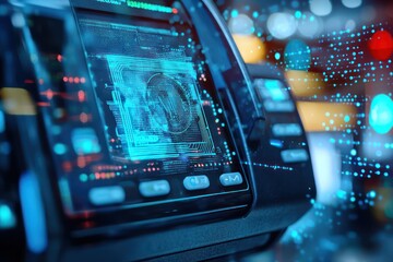 Obraz premium Blockchain secures payments and credit data processing.