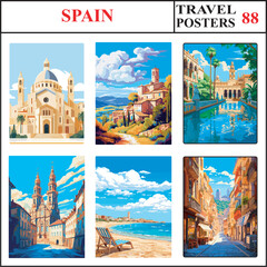 Naklejka premium Spain Valencia LLagostera Seville Travel Poster Wall Art Print Collection Set Part 88