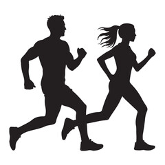 Obraz premium Running Silhouette Vector – Man and Woman Jogging Illustration