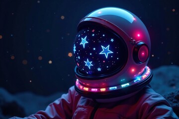 Glow-in-the-dark stars on a retro space helmet, space helmet, space gear, glow in the dark