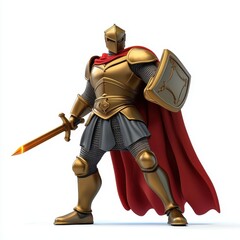 Fototapeta premium Knight-themed Superhero with a radiant sword, isolated on clear white background