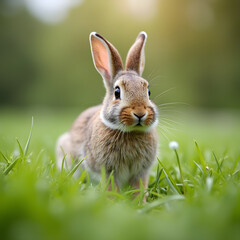 Fluffy Bunny on Green Grass