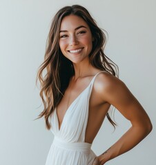 Fototapeta premium Portrait of a Young Woman in a White Dress