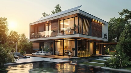 Obraz premium Renewable Energy System with Solar Panels Installed on Residential Roof