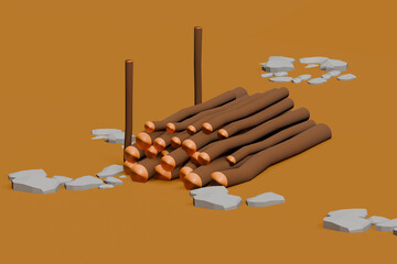 brown wood and grey rock in the ground