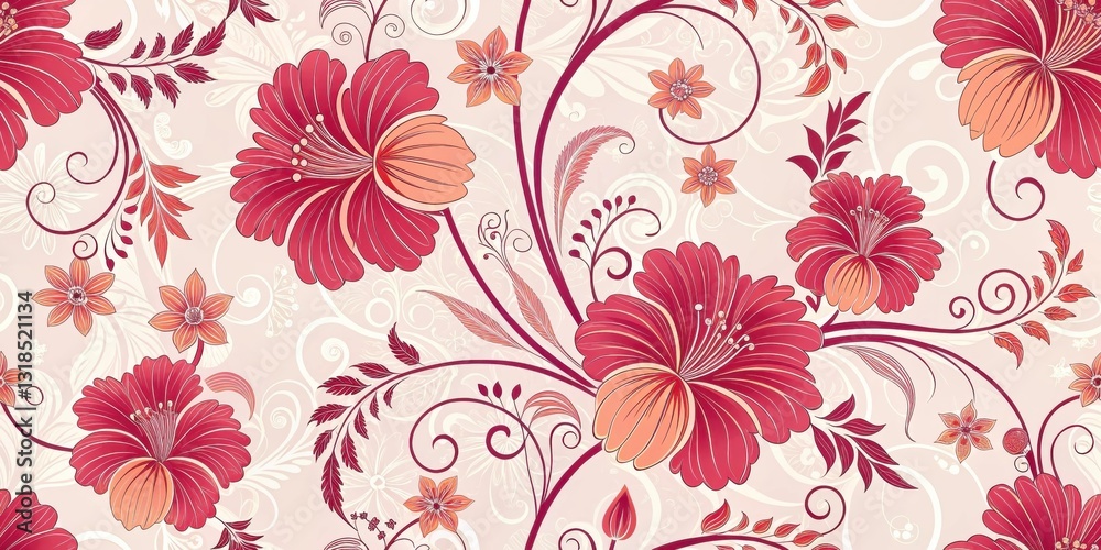 Aufkleber a delicate floral pattern with intricate swirls and vibrant blooms in shades of red and orange