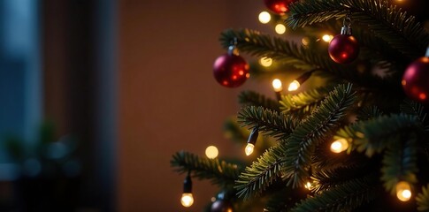 Sparkling fairy lights adorn a Christmas tree, twinkling lights, magical ambiance, sparkling lights