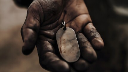 Ancient Jade Amulet in Gritty Dystopian World: Weathered Hand Holding Mysterious Stone Talisman with Symbolic Engravings from Lost Civilization Amid Post-Apocalyptic Devastation