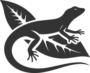 Lizard resting on a leaf, tail curled under vector animal