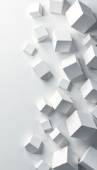 Shattered White Cubes in A Random Pattern Over a Plain Background, minimalist wallpaper, white background