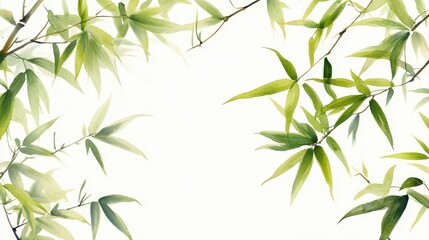 Fototapeta premium Watercolor of Green bamboo forest isolated on white background,hand drawn seamless bamboo pattern,Perfect for wallpapers,web page, surface textures, space for text.