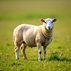 Fototapeta premium Sheep standing alone in open field, wildlife, sheep, animal