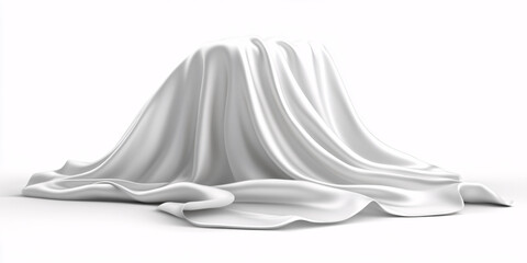 A white silk cloth artfully drapes over an unseen object,