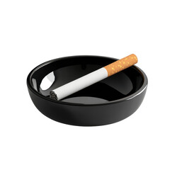 Single Cigarette in Glossy Black Ashtray &ndash; Tobacco Control and Smoking Awareness PNG