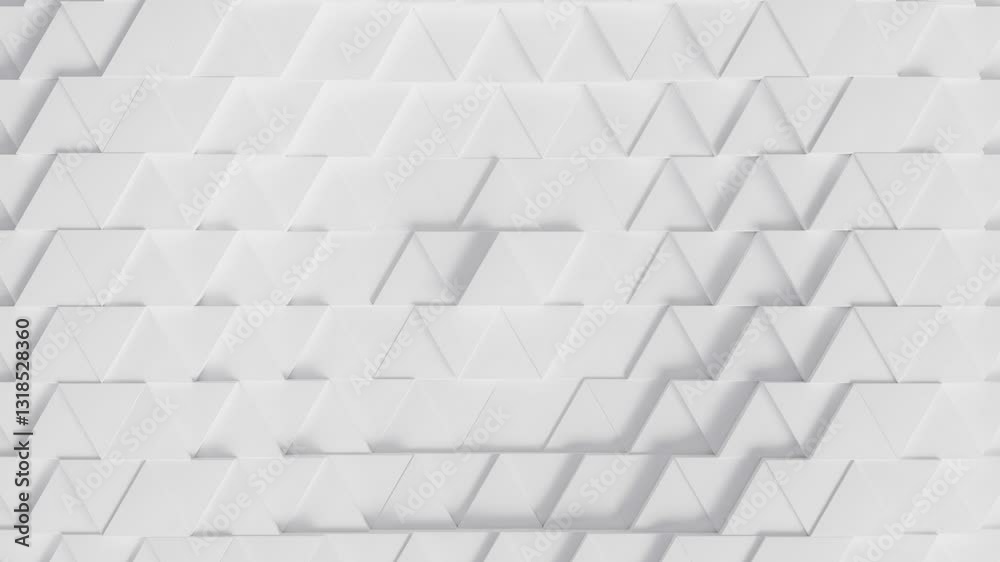 Wall mural abstract white 3d triangle pattern background video, 4k seamless loop