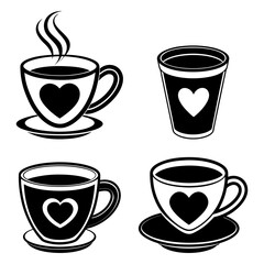 Obraz premium Hand Drawn Coffee Cup Black Silhouette Collection Vector Design