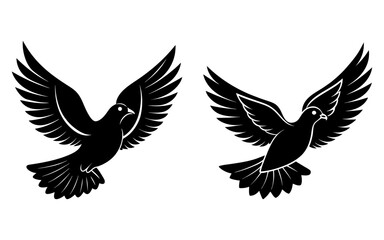 Obraz premium Hand Drawn Flying Dove Black Silhouette Collection Vector Design