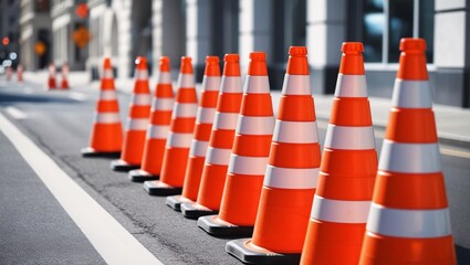 CautionStripesAheadRoadConstructionSafetyConesLineUrbanStreetRoadworkAlertSafetyFirstDrivingCareful