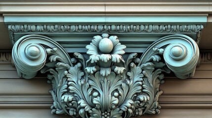 Floral motifs and scrolls grace a classical column cap, showcasing exquisite craftsmanship and artistry