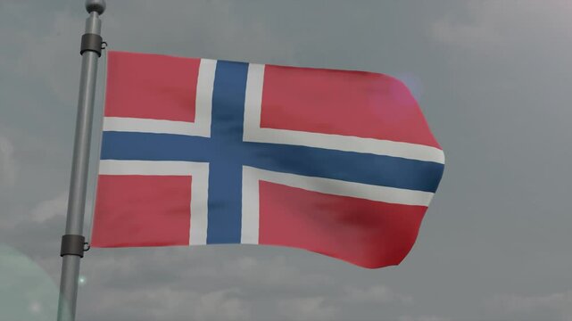 norway country flag waving with pole in cloudy background