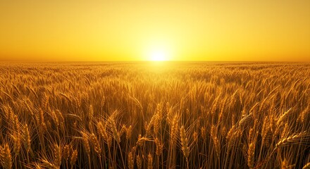 Obraz premium A dreamy golden wheat field blending seamlessly into a yellow sky.