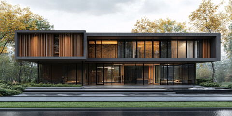 Obraz premium Stunning contemporary home, sleek design, nestled in nature.