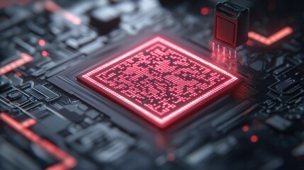 High-tech chip with glowing QR code