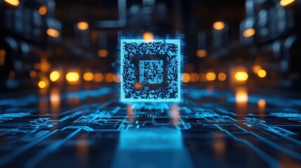 Holographic QR Code in Futuristic Circuitry