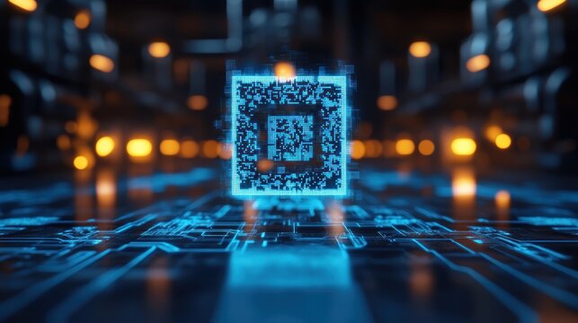 Holographic QR Code in Futuristic Circuitry - Powered by Adobe