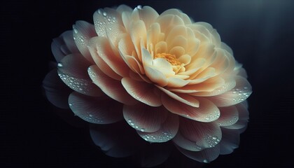 A mesmerizing close up of a glowing yellow blossom with velvety petals and water droplets capturing the magic of nature in exquisite detail